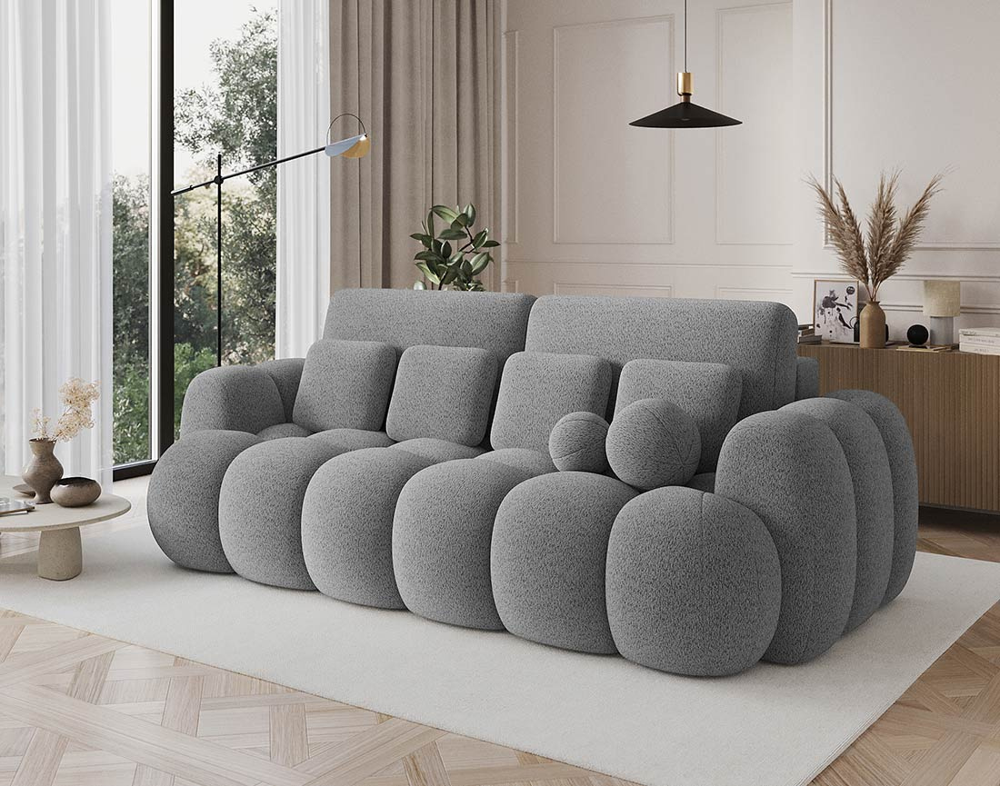 Canapé droit 3 places convertible avec coffre en tissu bouclette Dorian