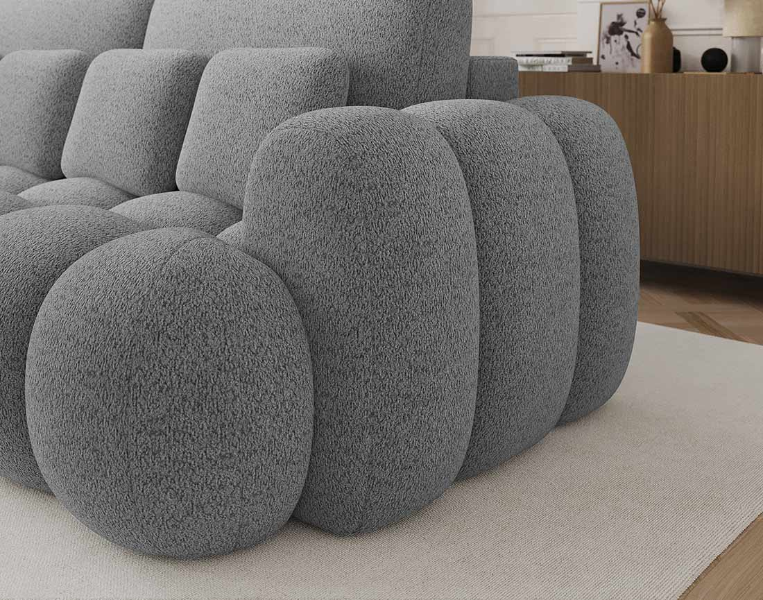 Canapé droit 3 places convertible avec coffre en tissu bouclette Dorian