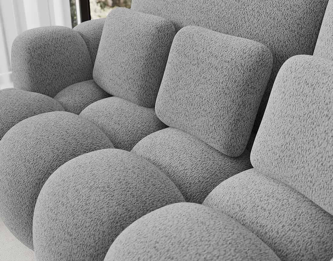 Canapé droit 3 places convertible avec coffre en tissu bouclette Dorian