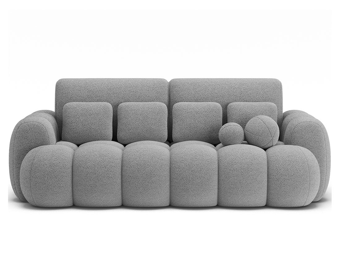 Canapé droit 3 places convertible avec coffre en tissu bouclette Dorian