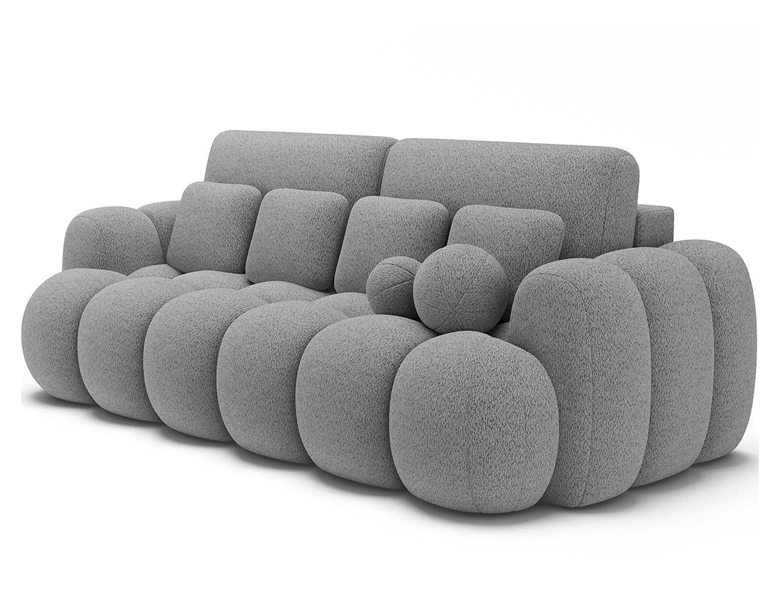 Canapé droit 3 places convertible avec coffre en tissu bouclette Dorian