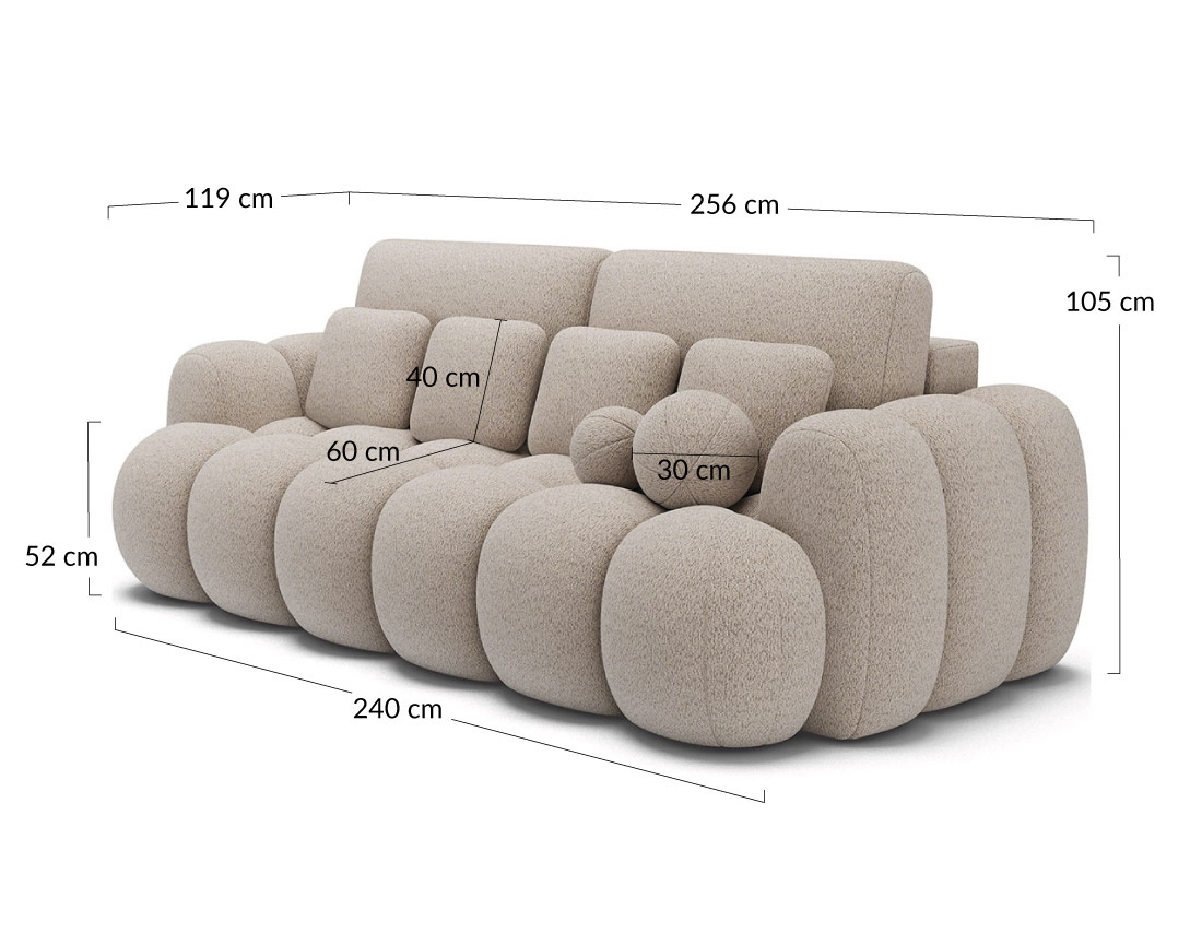 Canapé droit 3 places convertible avec coffre en tissu bouclette Dorian