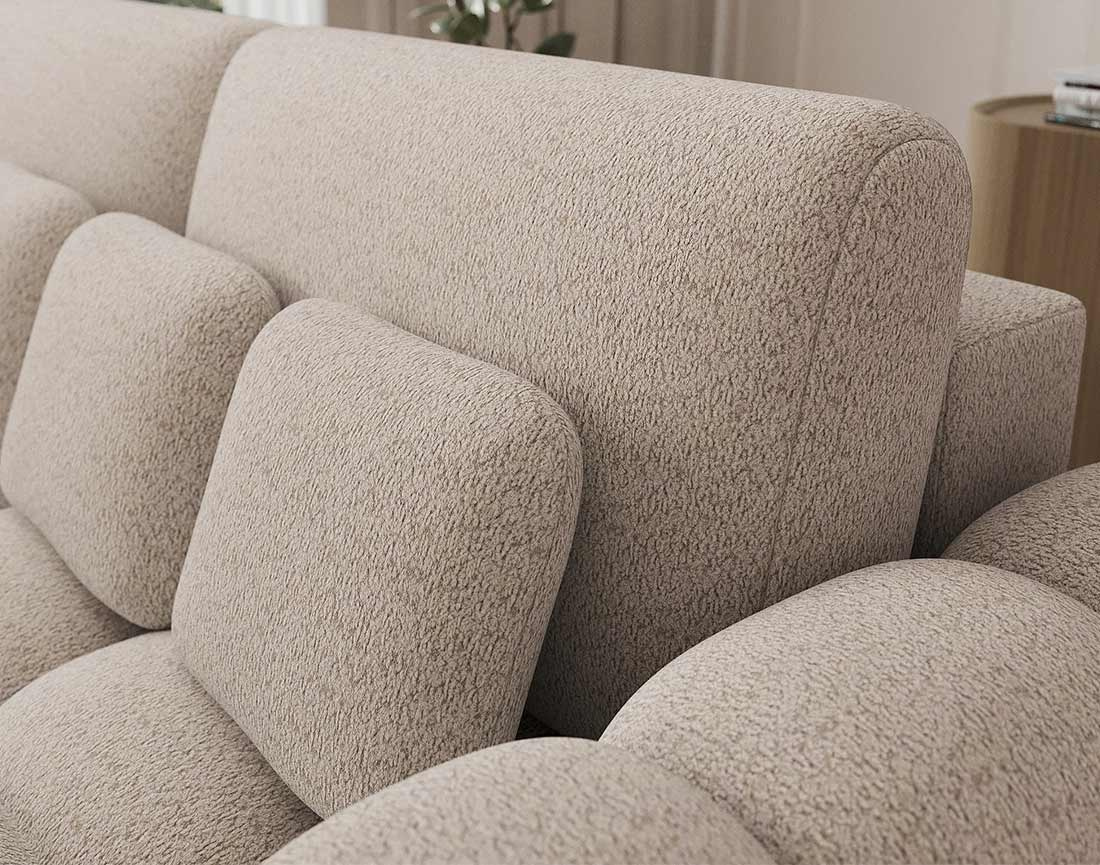 Canapé droit 3 places convertible avec coffre en tissu bouclette Dorian