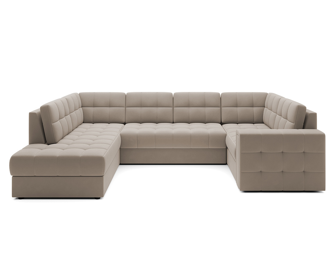 Canapé panoramique d'angle droit 7 places convertible avec coffre en velours Nappa