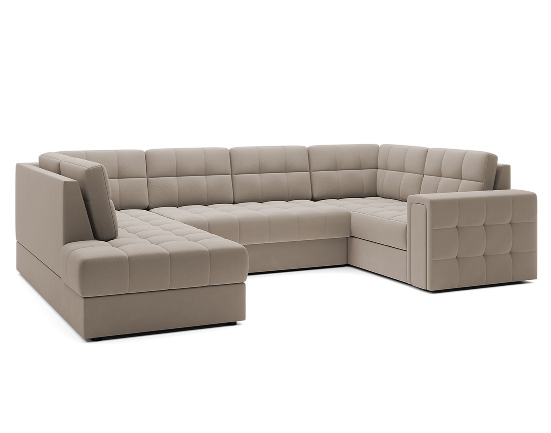 Canapé panoramique d'angle droit 7 places convertible avec coffre en velours Nappa