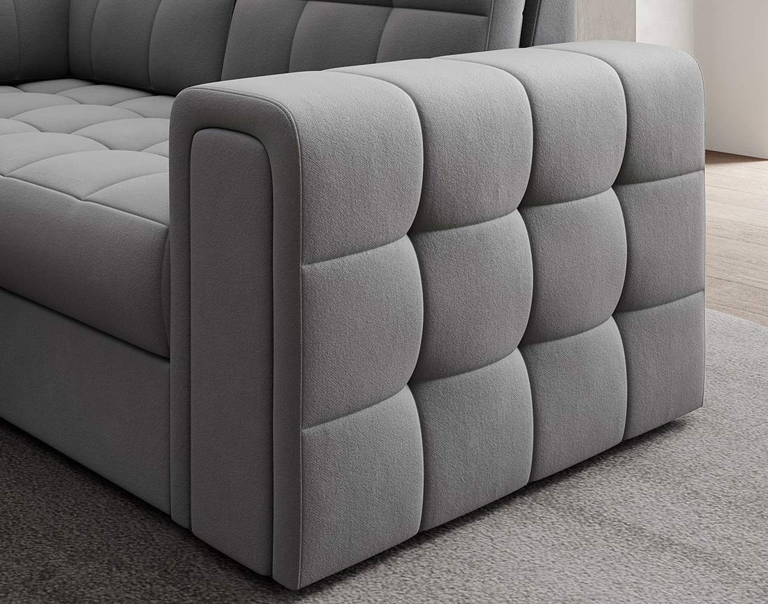 Canapé panoramique d'angle droit 7 places convertible avec coffre en velours Nappa