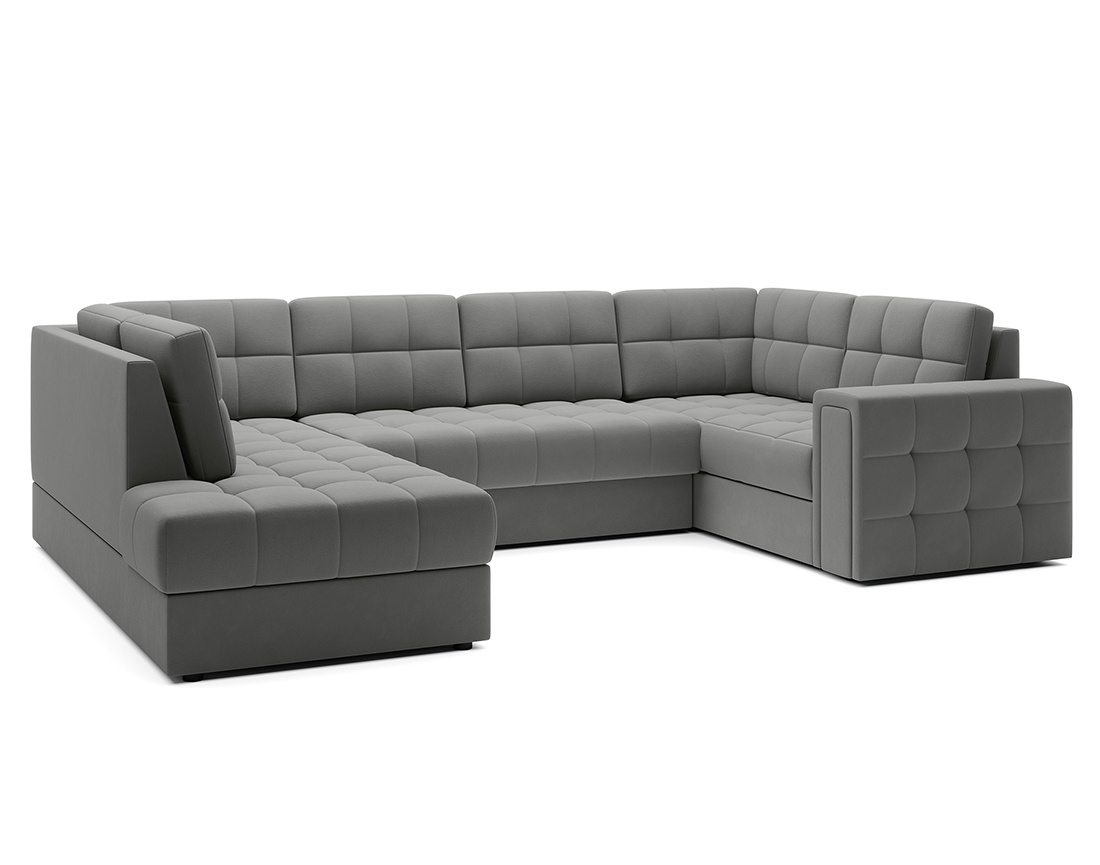 Canapé panoramique d'angle droit 7 places convertible avec coffre en velours Nappa