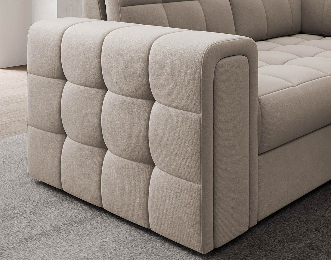 Canapé panoramique d'angle gauche 7 places convertible avec coffre en velours Nappa