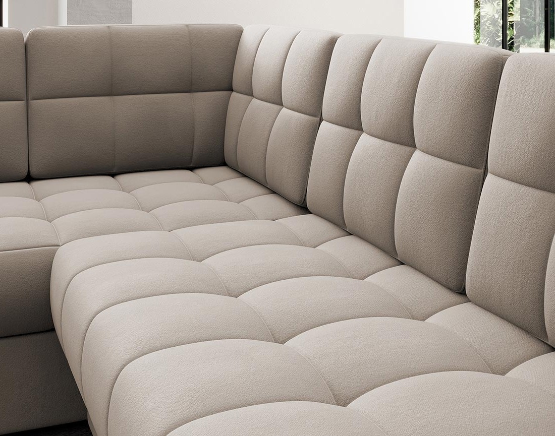 Canapé panoramique d'angle gauche 7 places convertible avec coffre en velours Nappa