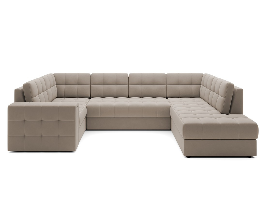 Canapé panoramique d'angle gauche 7 places convertible avec coffre en velours Nappa