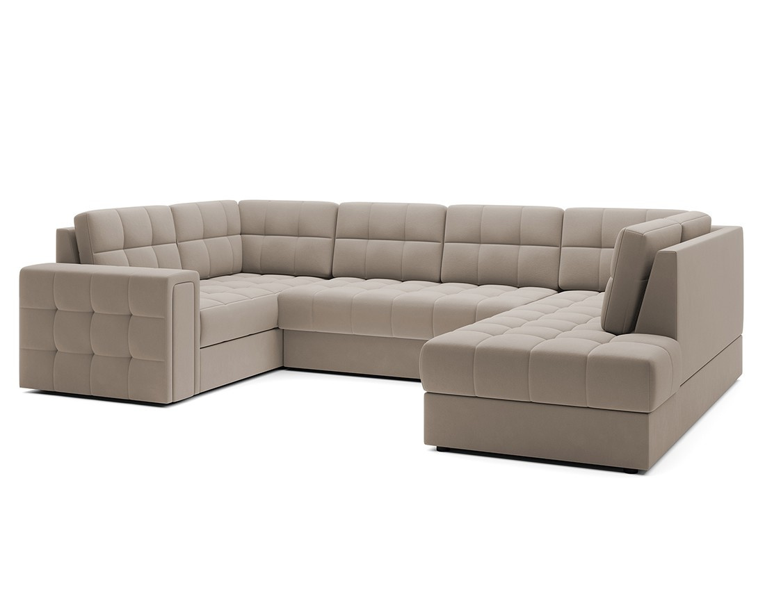 Canapé panoramique d'angle gauche 7 places convertible avec coffre en velours Nappa