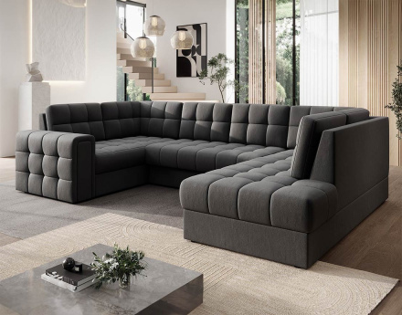 Canapé panoramique d'angle gauche 7 places convertible avec coffre en velours Nappa