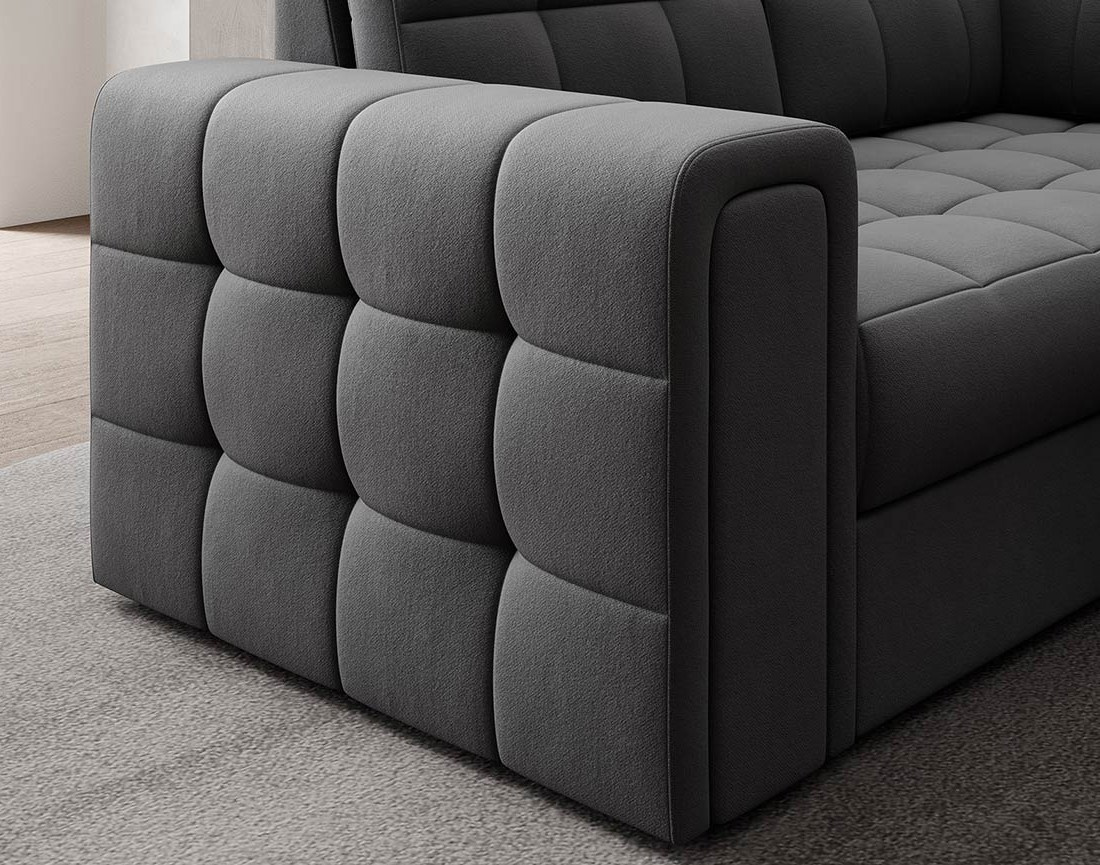 Canapé panoramique d'angle gauche 7 places convertible avec coffre en velours Nappa