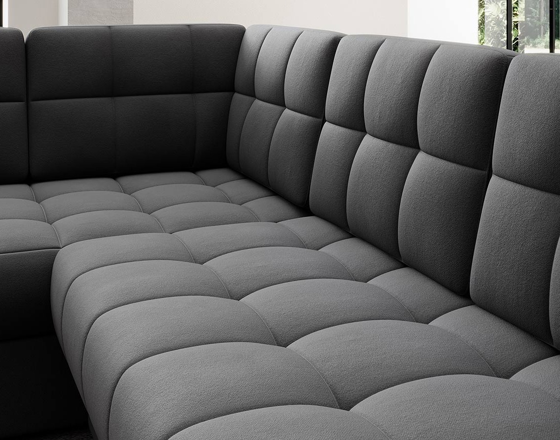 Canapé panoramique d'angle gauche 7 places convertible avec coffre en velours Nappa