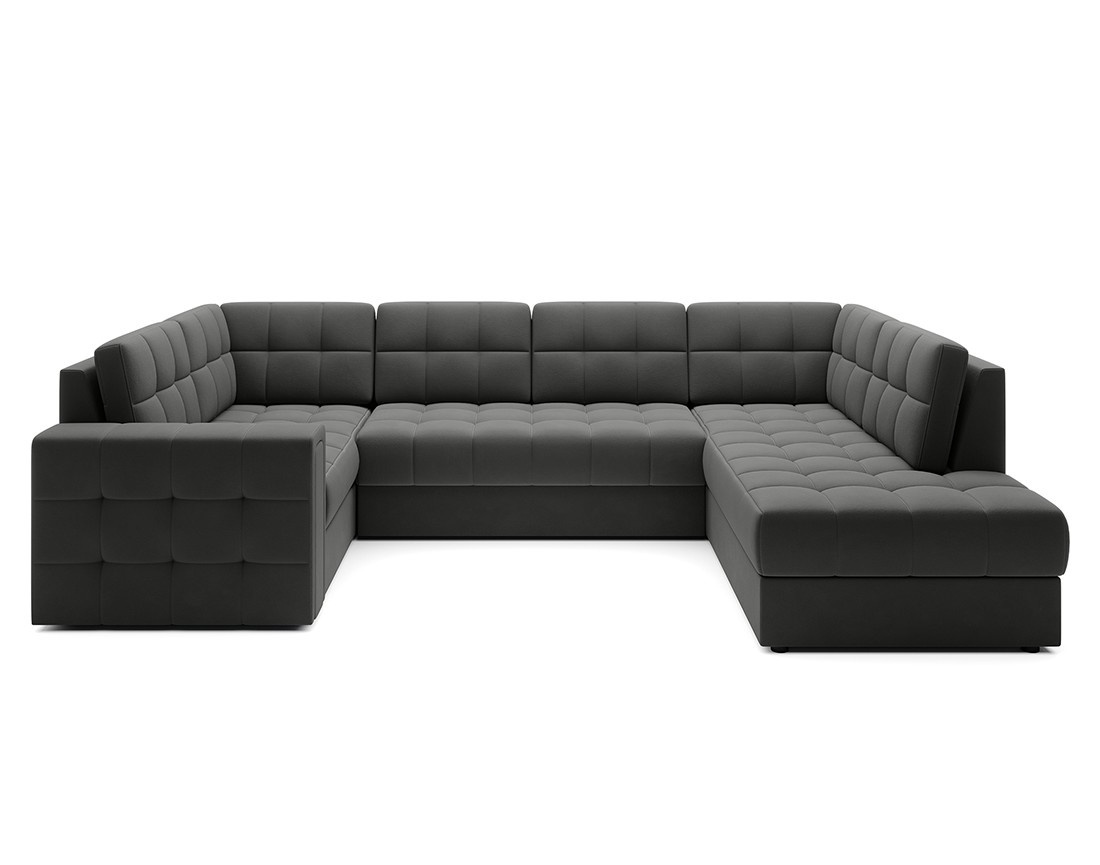 Canapé panoramique d'angle gauche 7 places convertible avec coffre en velours Nappa