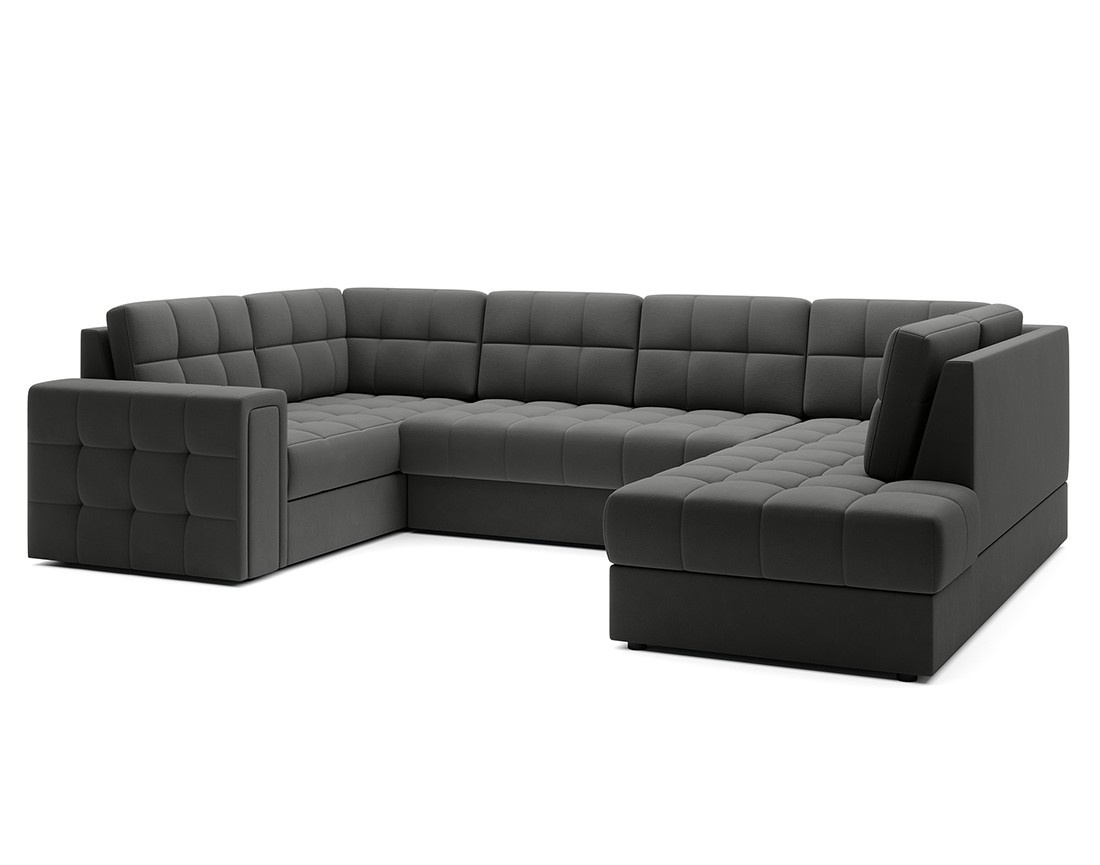 Canapé panoramique d'angle gauche 7 places convertible avec coffre en velours Nappa