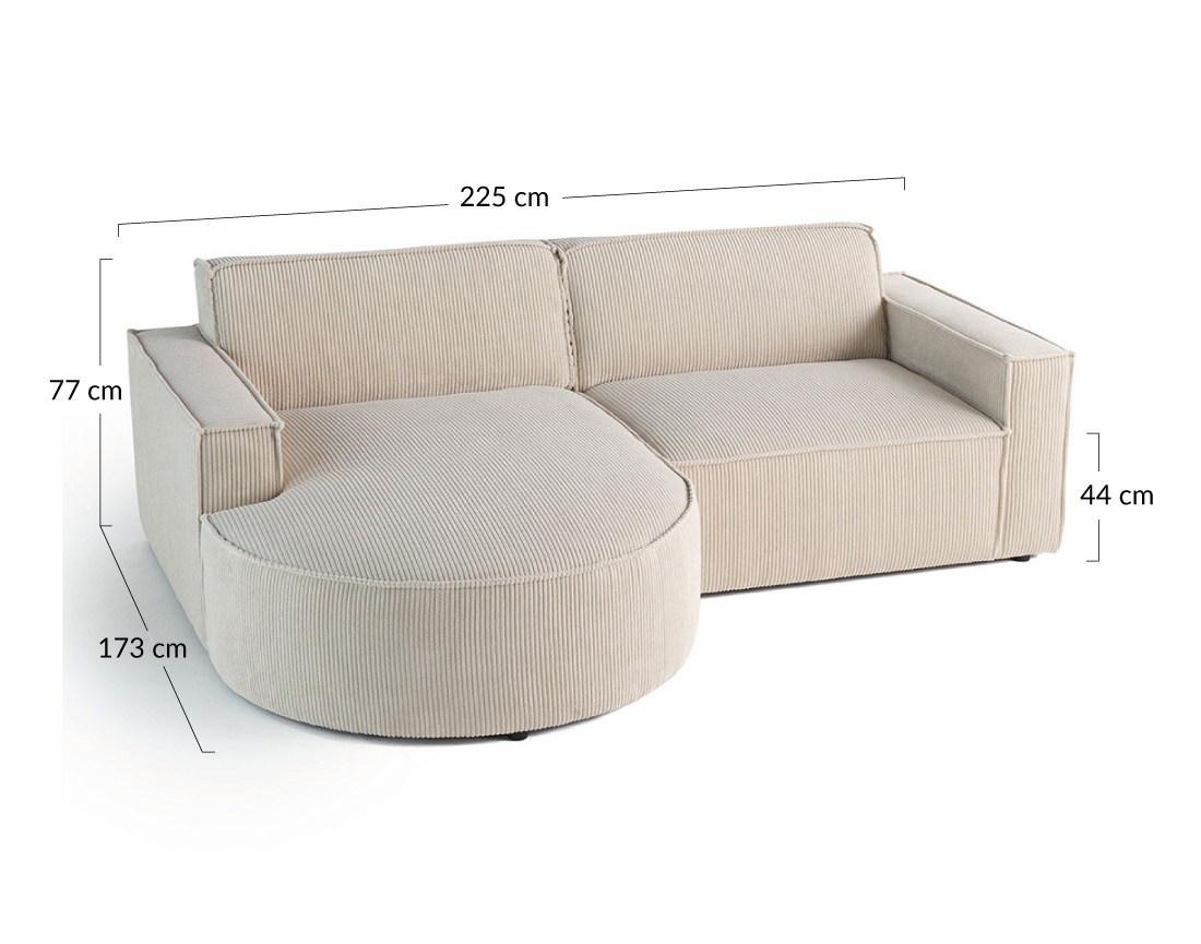 Canapé d'angle gauche 4 places en velours côtelé Spiaggia