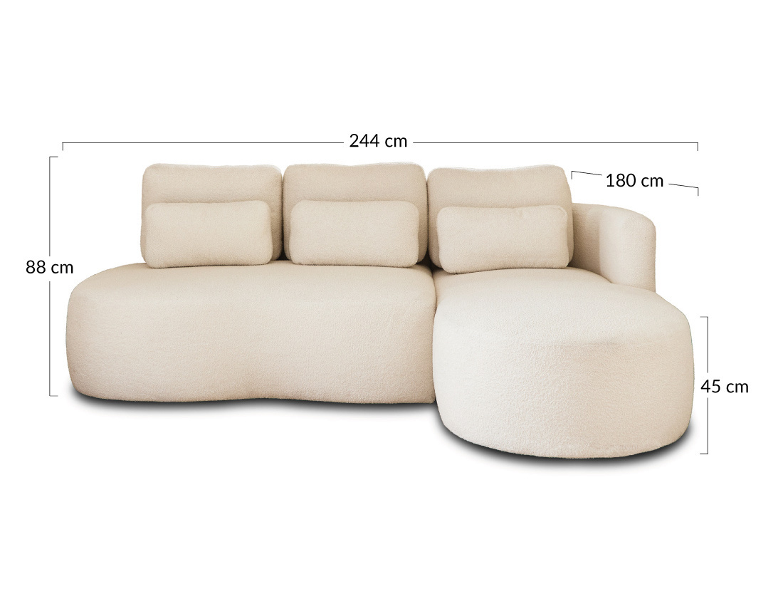 Canapé d'angle droit 4 places convertible avec coffre en tissu bouclette Mahina