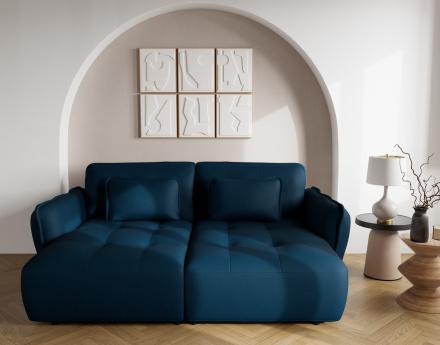 Canapé droit 4 places avec double méridienne assise profonde en tissu texturé Thais