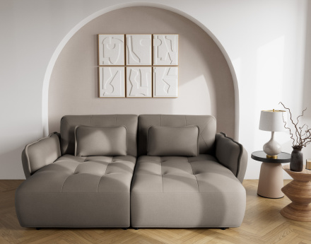 Canapé droit 4 places avec double méridienne assise profonde en tissu texturé Thais