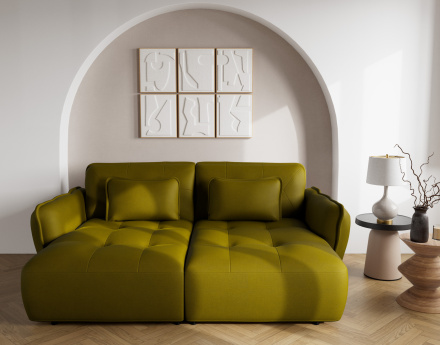 Canapé droit 4 places avec double méridienne assise profonde en tissu texturé Thais