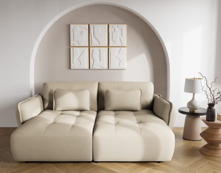 Canapé droit 4 places avec double méridienne assise profonde en tissu texturé Thais