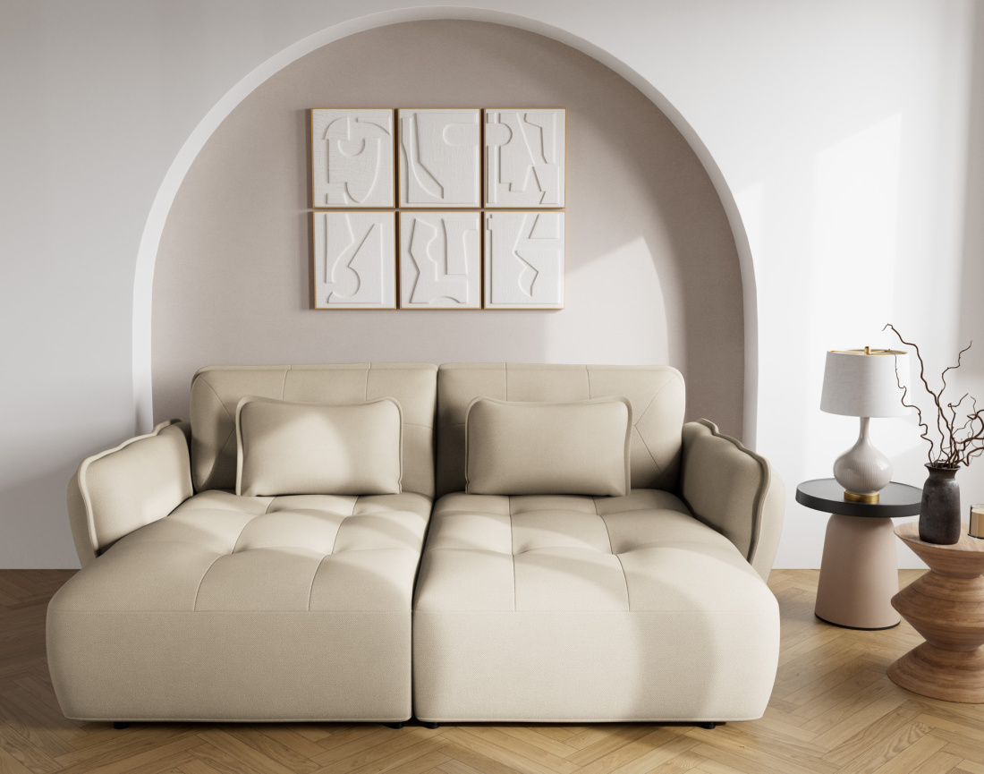 Canapé droit 4 places avec double méridienne assise profonde en tissu texturé Thais