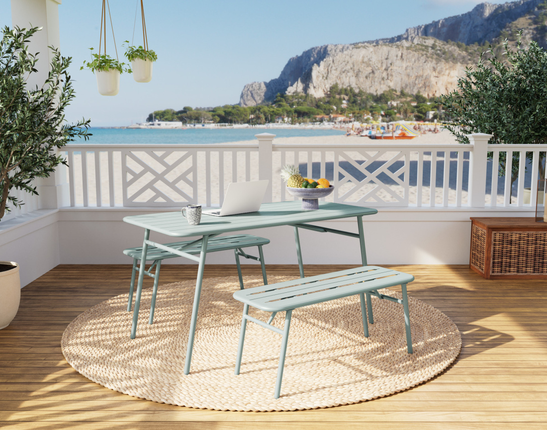 Ensemble table et bancs de jardin 4 personnes vert Ribola