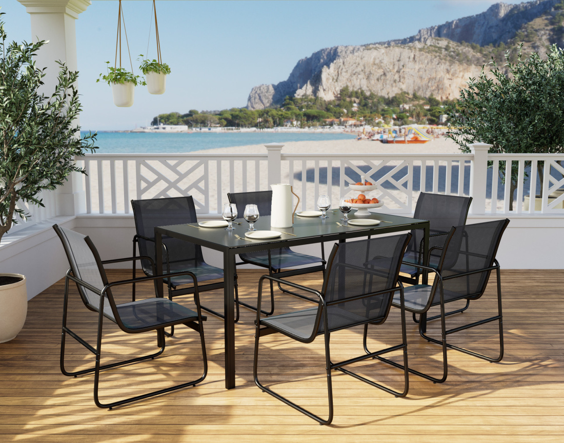 Ensemble table et chaises jardin 6 personnes noir et gris Murillo