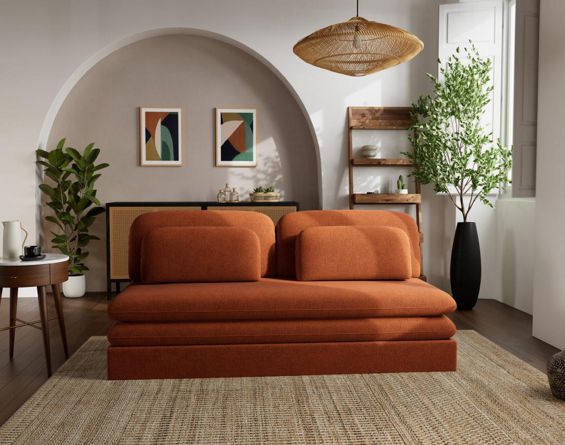 Canapé 3 places convertible déplimousse en velours texturé Ysal