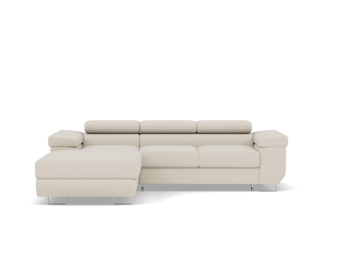 Canapé d'angle gauche 6 places convertible avec coffre et têtières réglables en velours Pablo