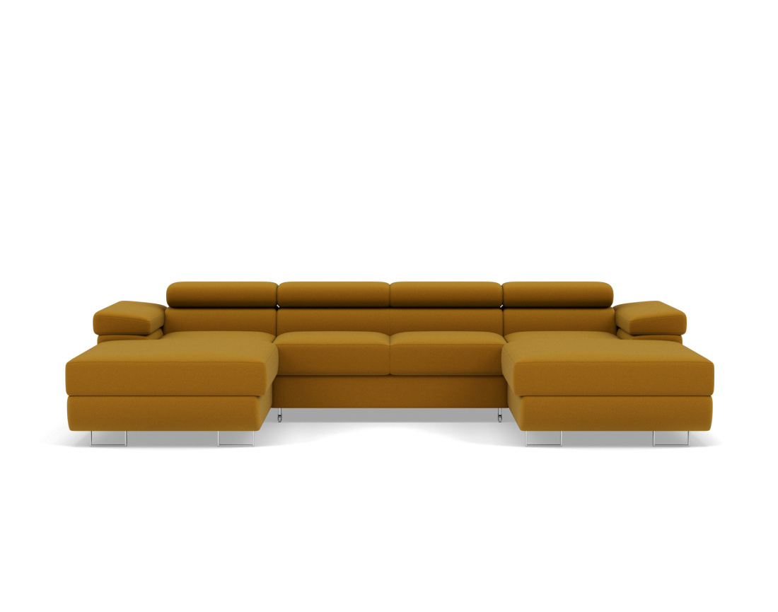Canapé panoramique en U 7 places convertible avec coffres et têtières réglables en velours Pablo