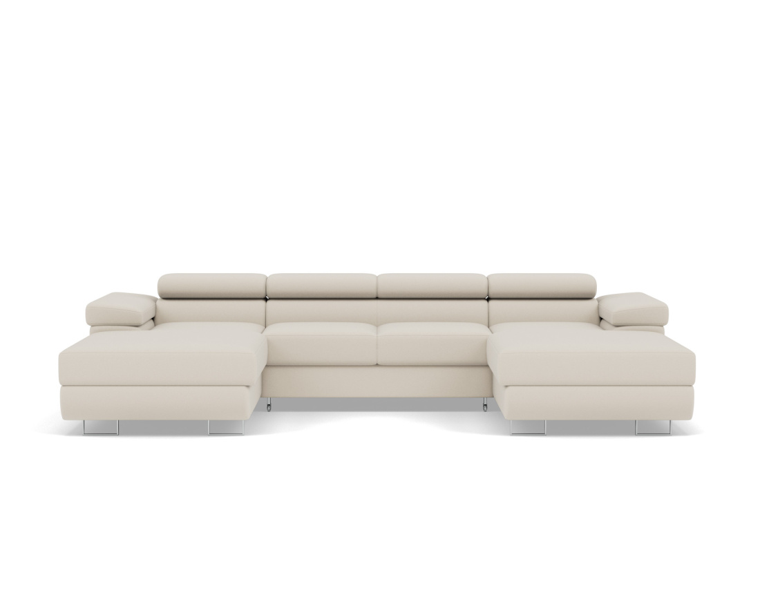 Canapé panoramique en U 7 places convertible avec coffres et têtières réglables en velours Pablo
