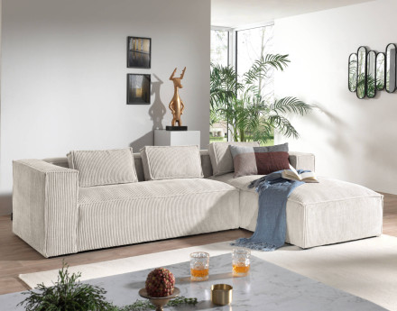 Stella - canapé d'angle - en velours côtelé - 4 places -style contemporain - droit