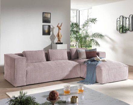 Stella - canapé d'angle - en velours côtelé - 4 places -style contemporain - droit