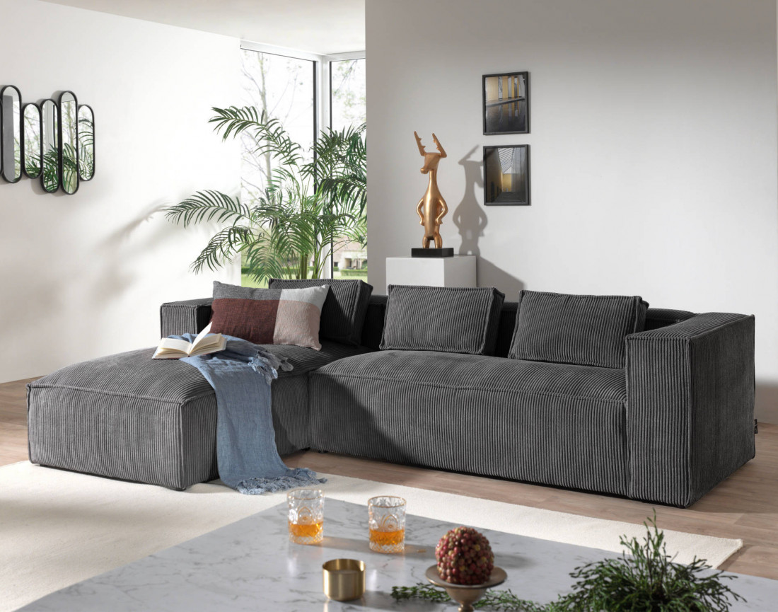 Stella - canapé d'angle en velours côtelé - 4 places - style contemporain  - gauche