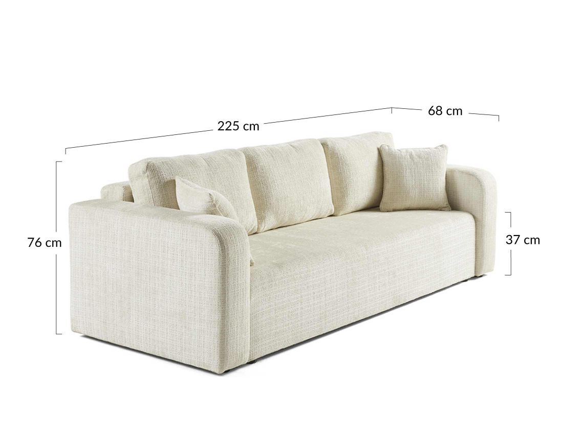 Canapé droit 3 places convertible avec coffre en velours texturé Miro