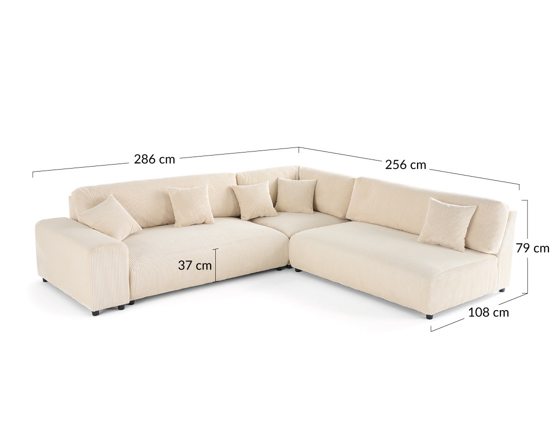 Canapé modulable d'angle droit 6 places en velours côtelé Garance