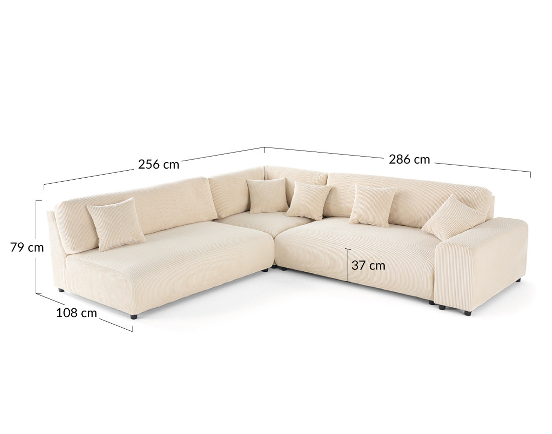 Canapé modulable d'angle gauche 6 places en velours côtelé Garance