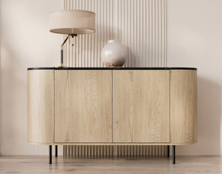 Buffet bas 139 cm 2 portes et 1 étagère plateau effet marbre Sansa