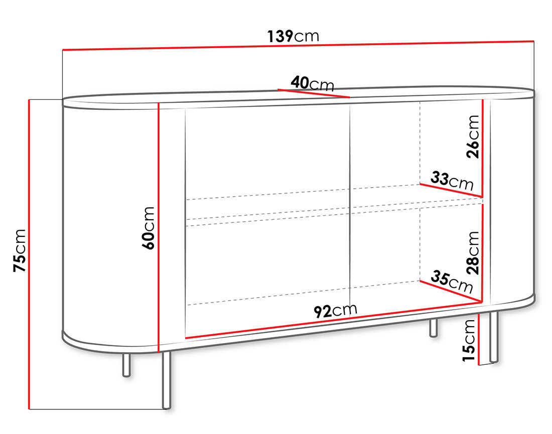 Buffet bas 139 cm 2 portes et 1 étagère plateau effet marbre Sansa