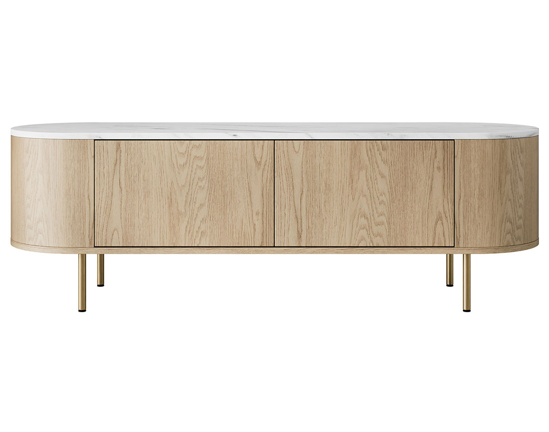 Meuble tv 139 cm 2 portes plateau effet marbre Sansa