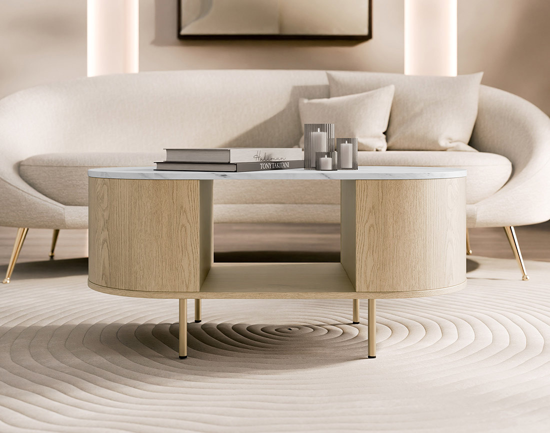 Table basse 100 cm 1 niche plateau effet marbre Sansa