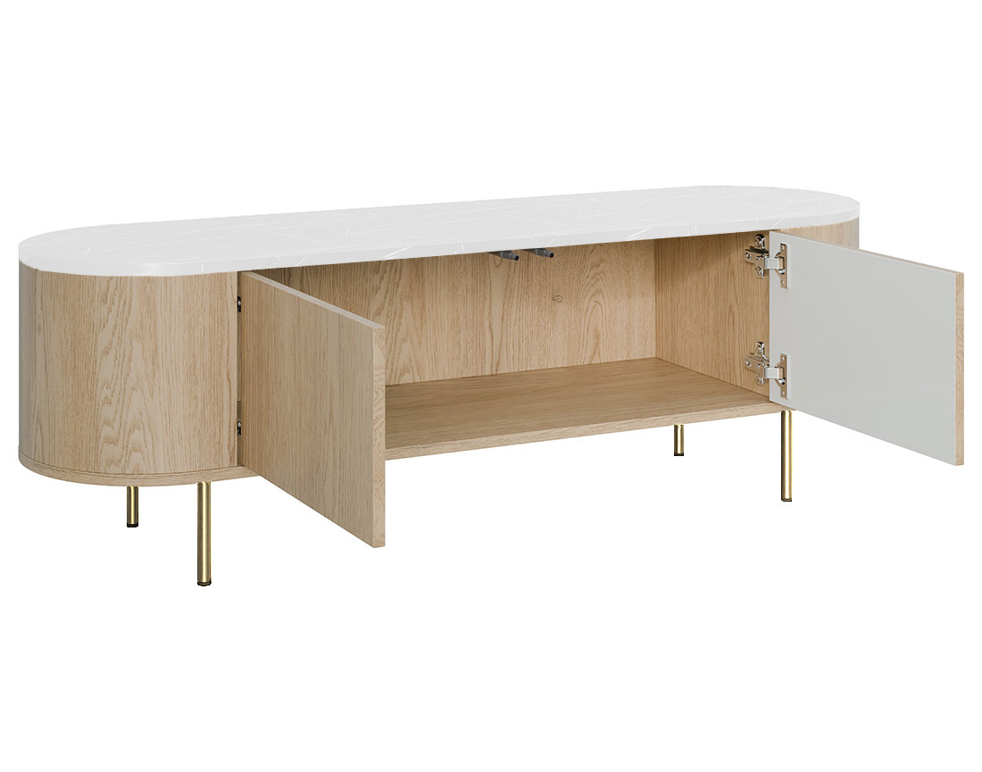 Meuble tv 139 cm 2 portes plateau effet marbre Sansa