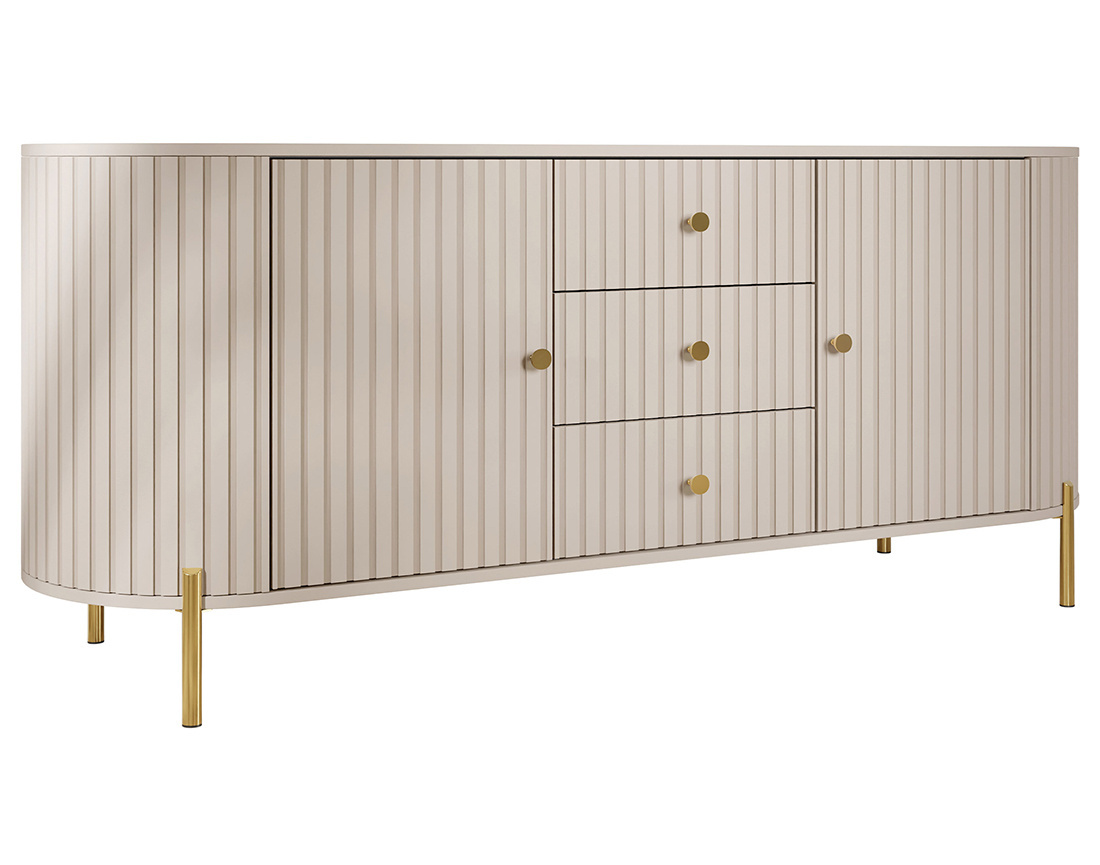 Buffet bas 178 cm 3 tiroirs, 2 portes et 2 étagères Jaime