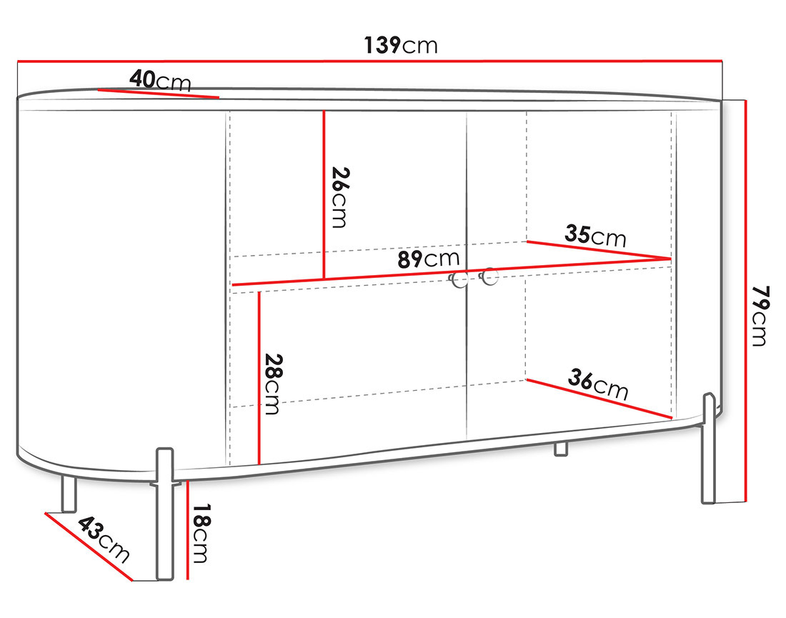 Buffet bas 139 cm 2 portes et 1 étagère Jaime