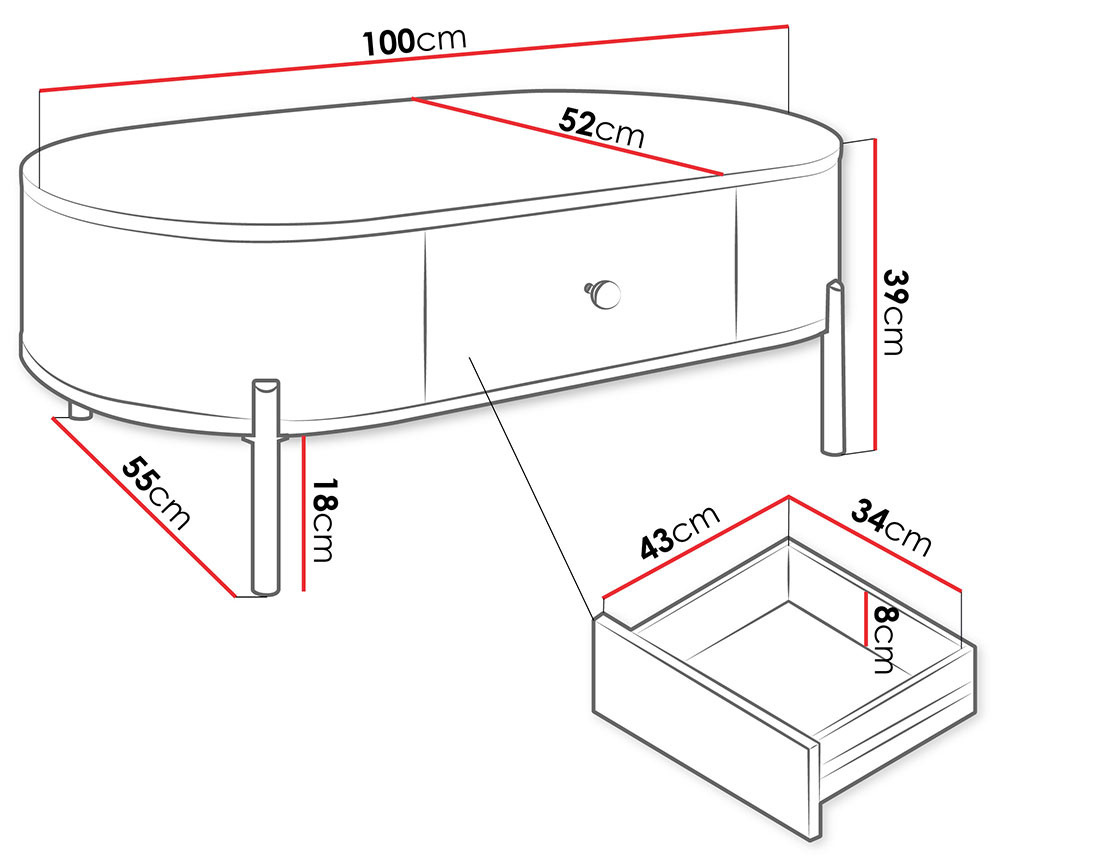 Table basse 100 cm 1 tiroir Jaime