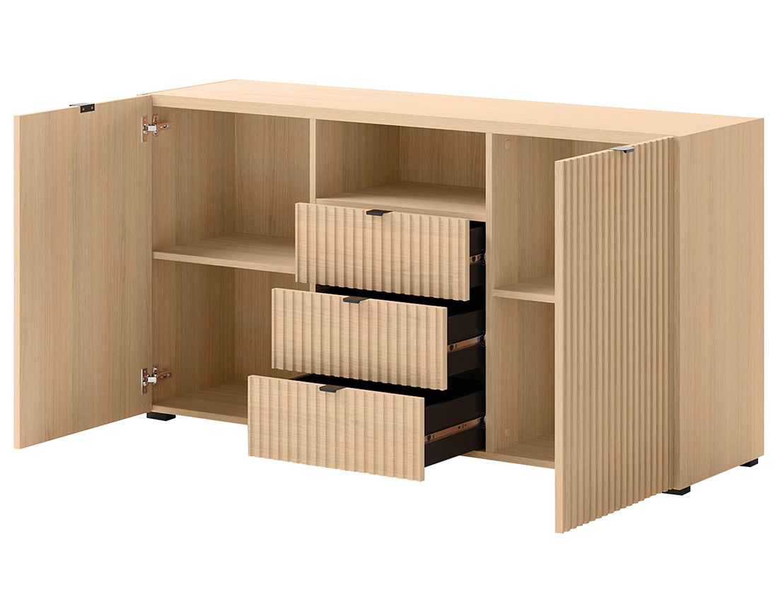 Buffet bas 150 cm 2 portes, 3 tiroirs et 1 niche Judy