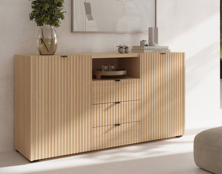 Buffet bas 150 cm 2 portes, 3 tiroirs et 1 niche Judy