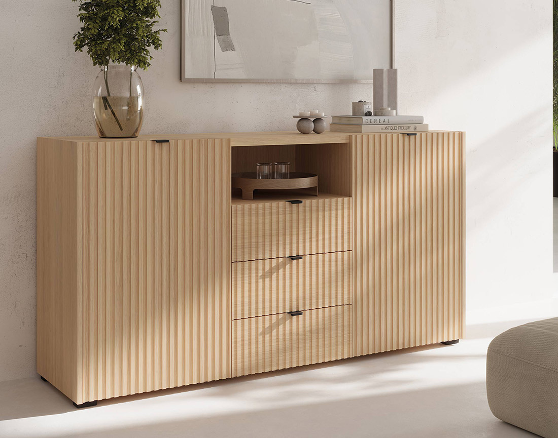 Buffet bas 150 cm 2 portes, 3 tiroirs et 1 niche Judy